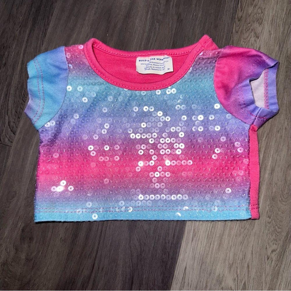 Build-A-Bear Pink Purple Turquoise Top with Clear Sequins Mermaid Vibe RARE HTF